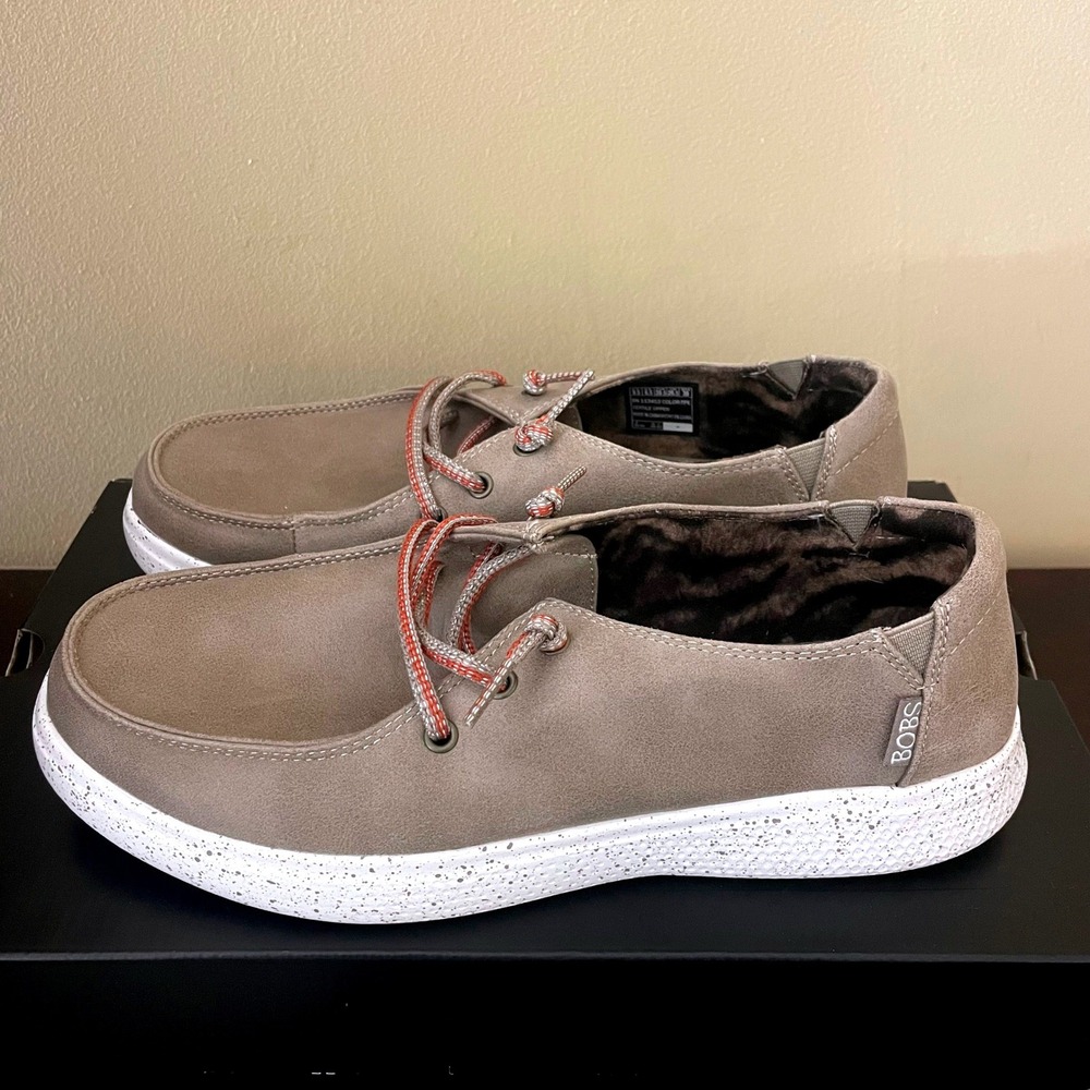 Skechers BOBS Skipper Tide Pool Taupe Faux Fur Lined Slip On Shoes Womens